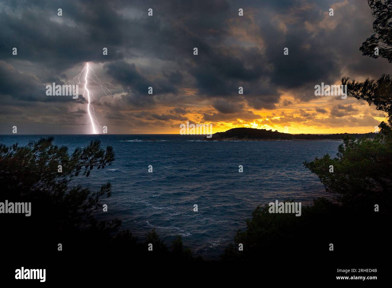 Dramatic dark stormy sky and lightning over a sea Stock Photo - Alamy