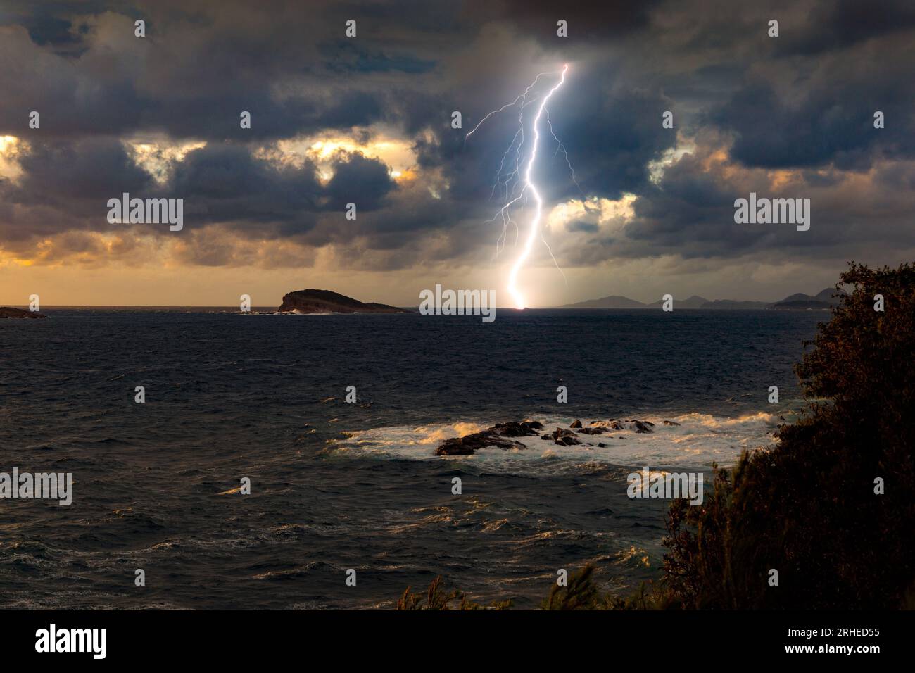 Dramatic dark stormy sky and lightning over a sea Stock Photo - Alamy