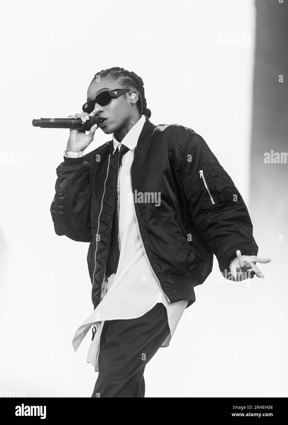 UK Rapper Little Simz performing live on the main stage at Boardmaster's 2023, Newquay, Cornwall Stock Photo