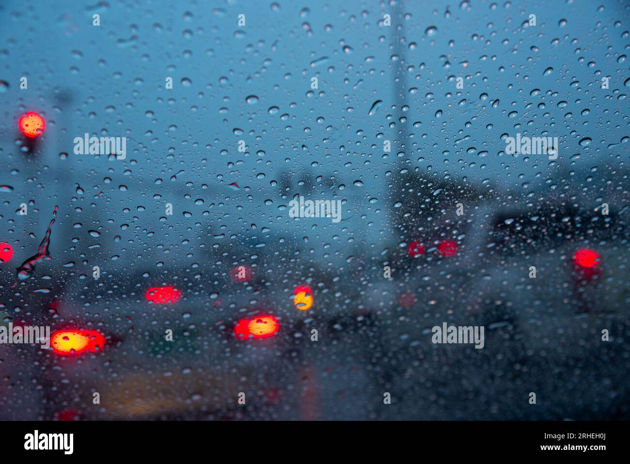 Background of raindrops on windshield car during traffic jam Stock ...