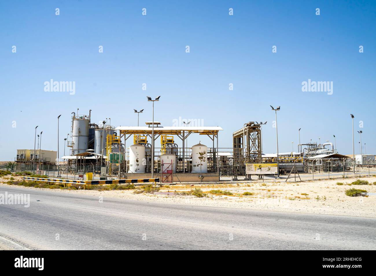 Water treatment plant, oil field in Bahrain. The oil & water treatment plant was manufactured by Tatweer Petroleum in 2012 Stock Photo