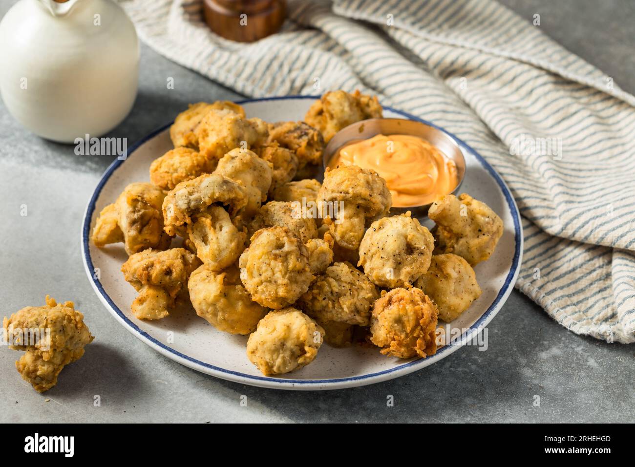 Homemade Deep Fried Mushrooms with Spicy Mayo Stock Photo Alamy
