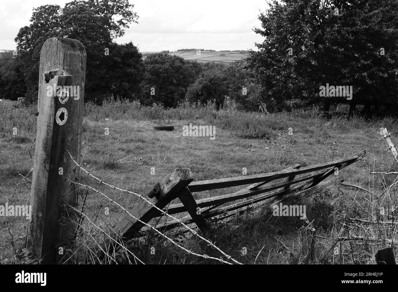 Broken wooden gate in a field beside a public footpath Stock Photo Alamy