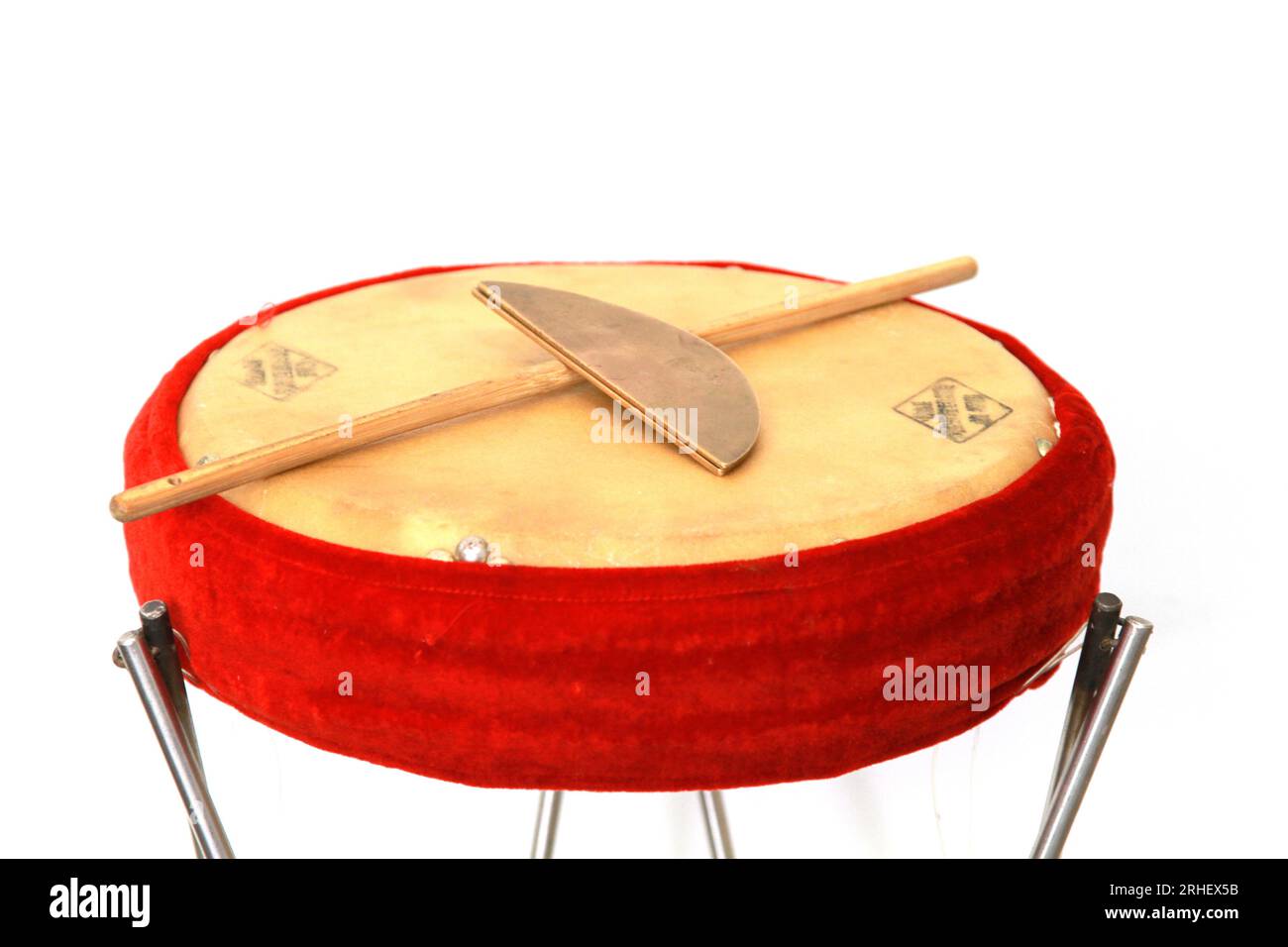 percussion instruments - drum and copper board, closeup of pictures ...