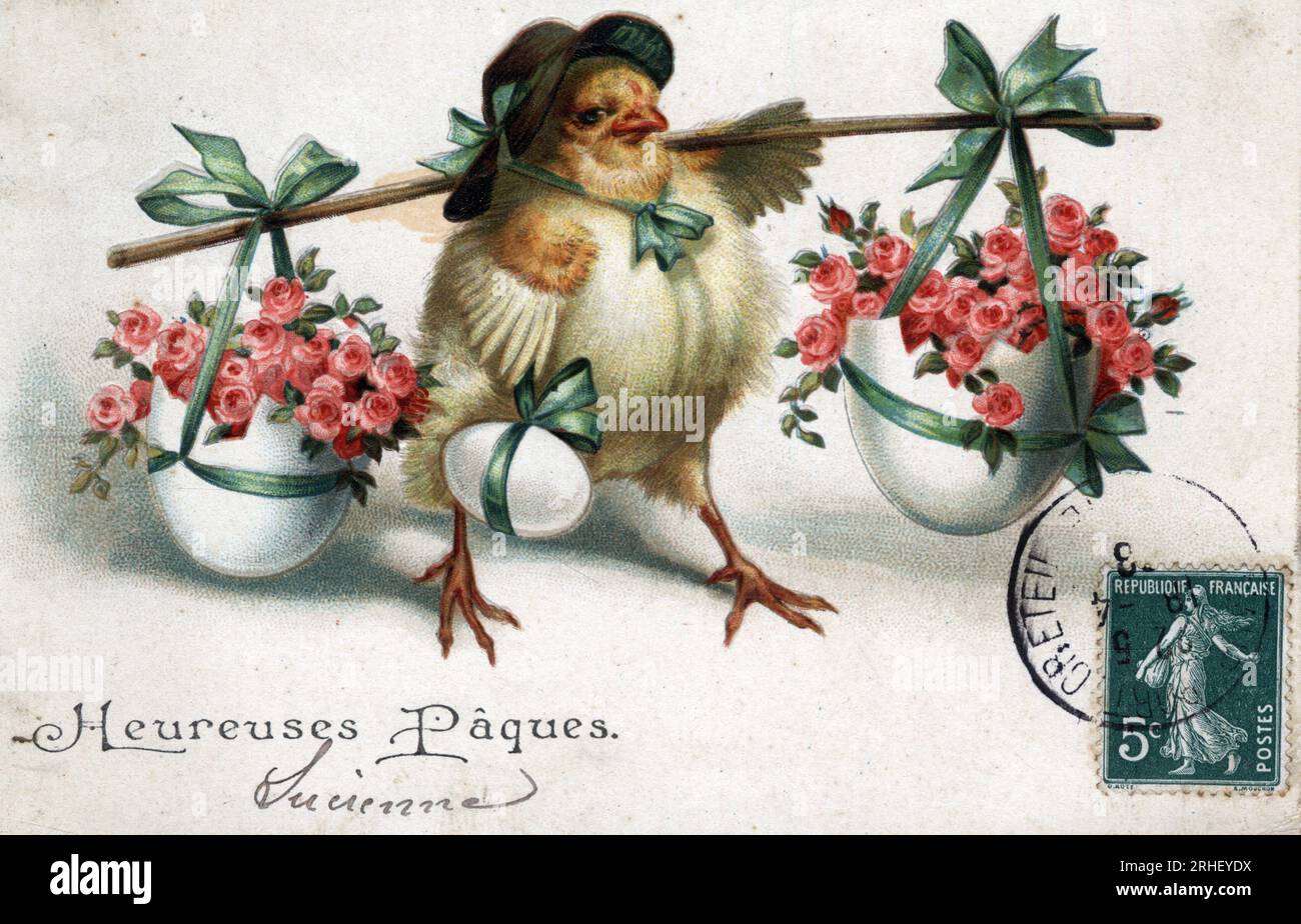 Guerre 14-18 carte de Pâques avec ‘poussins poilus’ Guerre 14-18 carte de Pâques avec ‘poussins poilus’