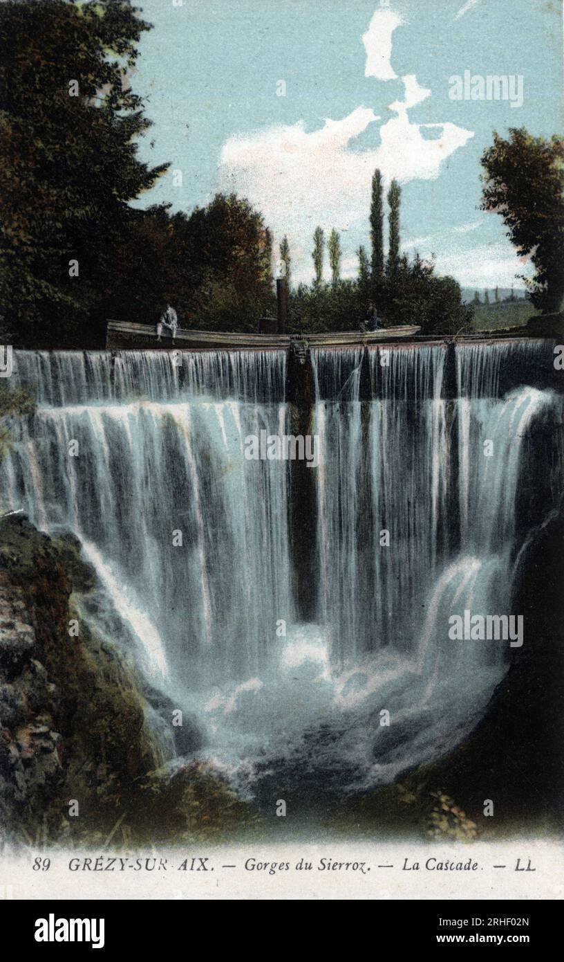 Rhone Alpes, Savoie (73), Gresy sur Aix (Gresy-sur-Aix) : la cascade dans les gorges du Sierroz - Carte postale fin 19eme-20eme siecle Stock Photo