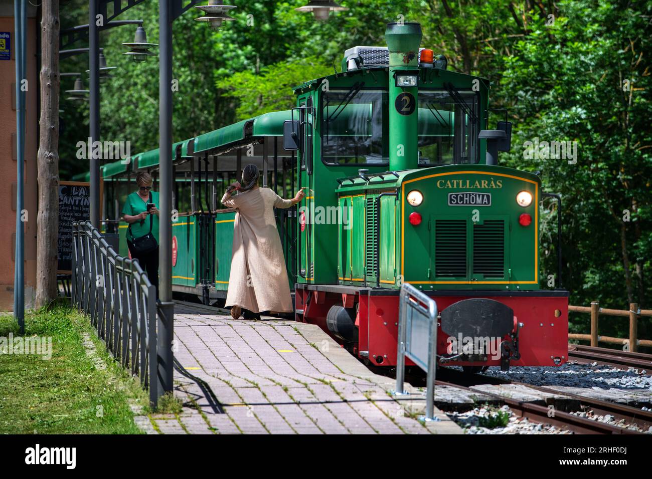 Tren del Ciment, at Clot del Moro station, Castellar de n´hug, Berguedà, Catalonia, Spain.   The Tren del Ciment is a line that historically linked th Stock Photo