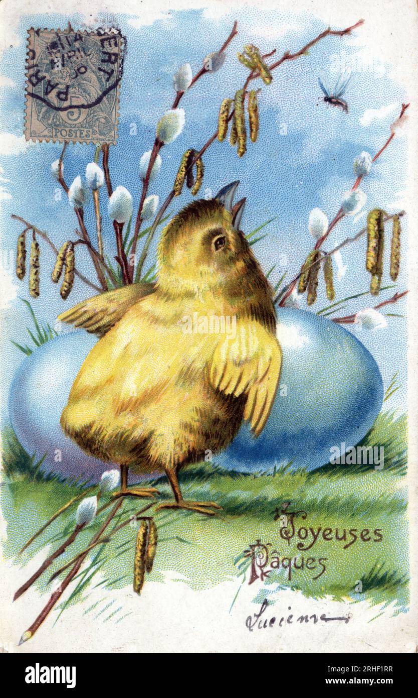 Guerre 14-18 carte de Pâques avec ‘poussins poilus’ Guerre 14-18 carte de Pâques avec ‘poussins poilus’