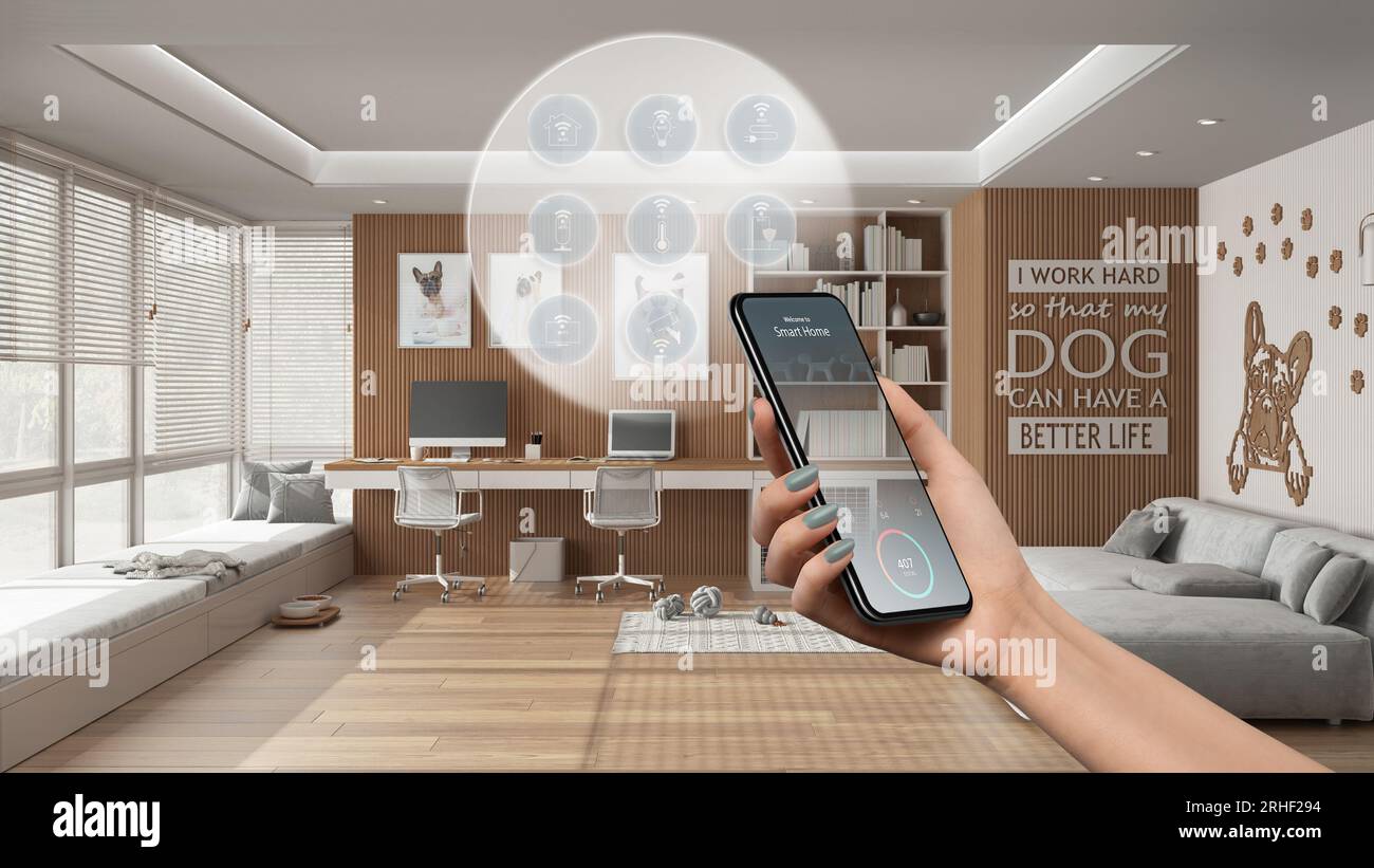 Smart home technology interface on phone app, augmented reality ...