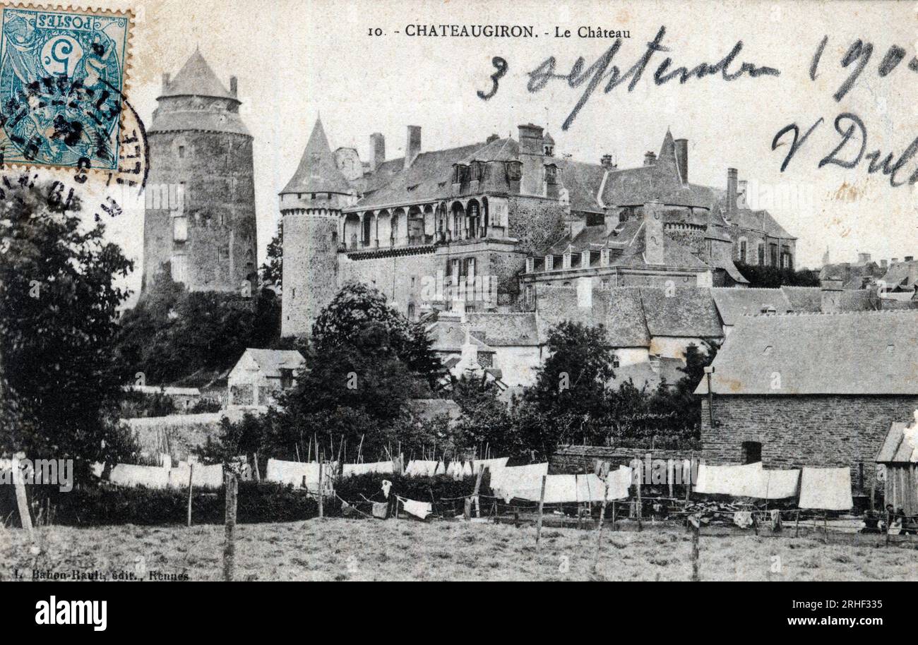 Bretagne, Ille et Vilaine (35), Chateaugiron : vue exterieure du chateau - Carte postale datee 1904 Stock Photo
