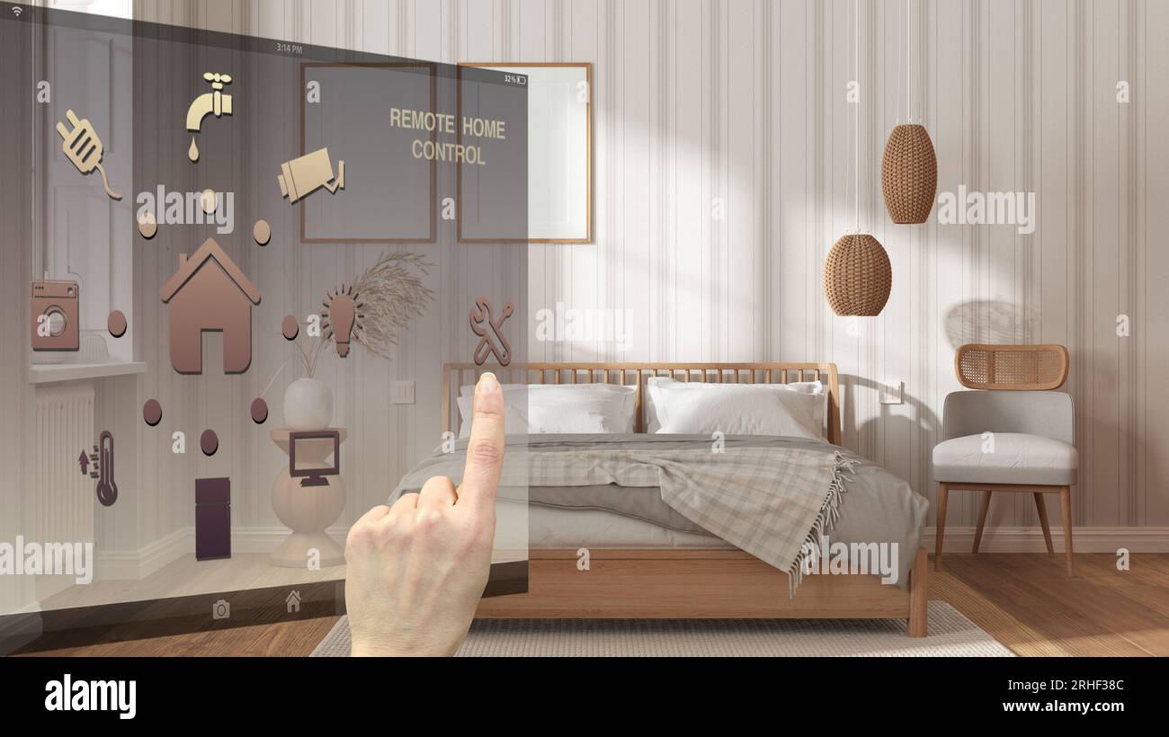 Smart home control concept, hand controlling digital interface from ...