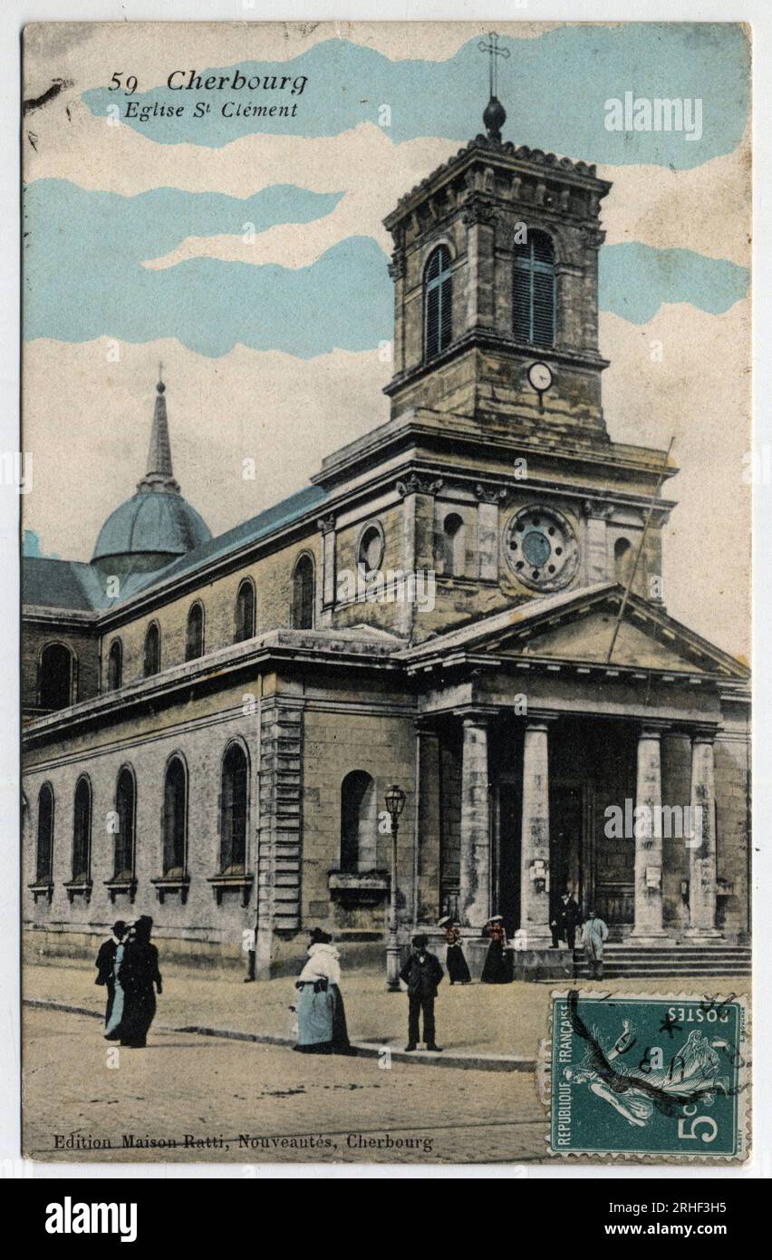 Normandie, Manche (50), Cherbourg : vue exterieure de l'eglise Saint Clement (Saint-Clement) - Carte postale datee 1910 Stock Photo