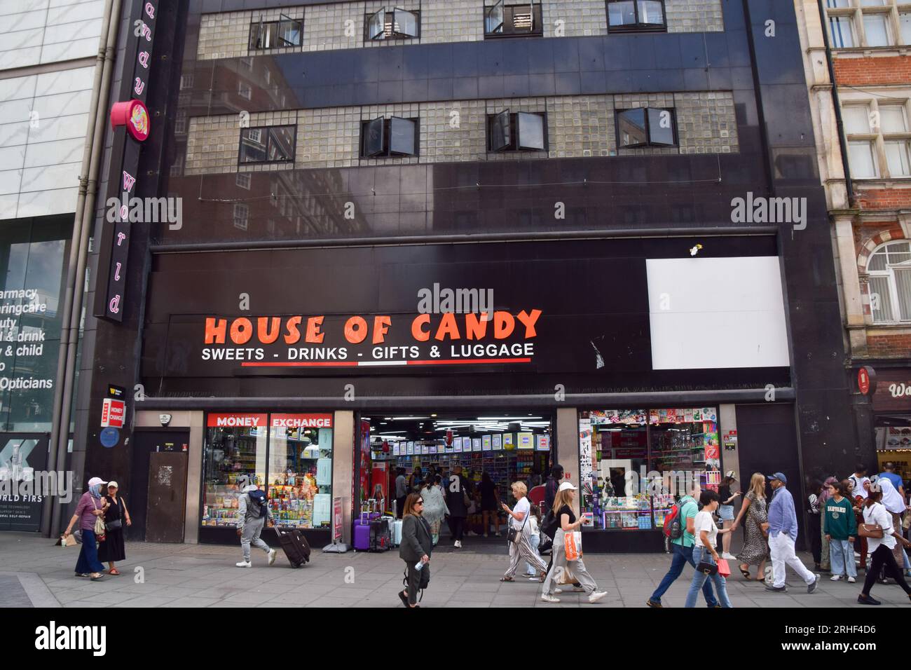 London, UK. 16th August 2023. Exterior view of House of Candy at the former site of the HMV flagship store on Oxford Street. So-called 'American style' candy stores have replaced many shops on Oxford Street as retail leaders warn that high streets are continuing to decline and call for government-backed regeneration. Credit: Vuk Valcic/Alamy Live News Stock Photo