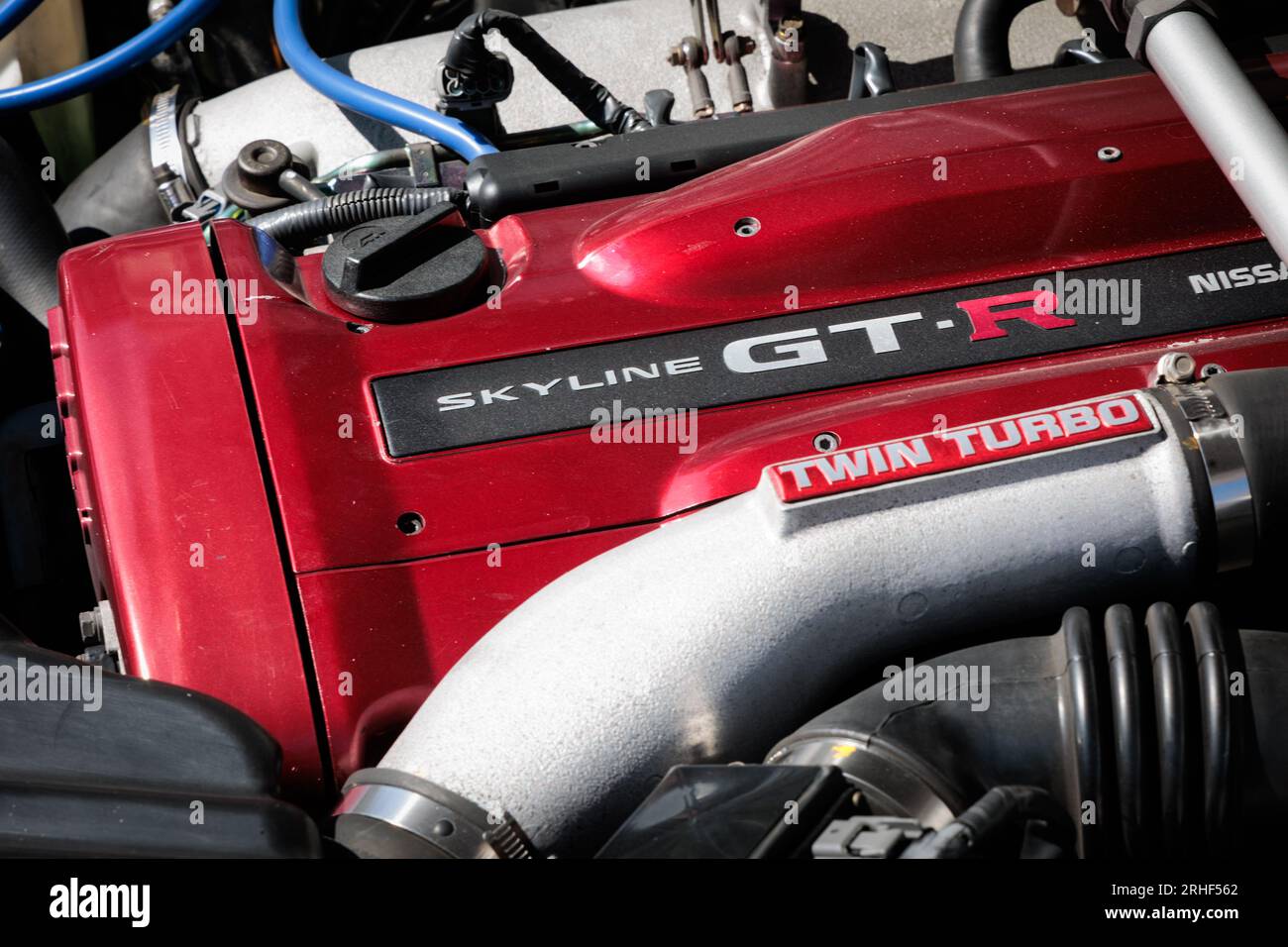 Nissan Skyline GT-R twin turbo engine block Stock Photo