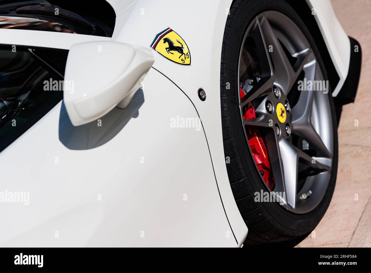 Ferrari F8 Tributo supercar side view Stock Photo - Alamy