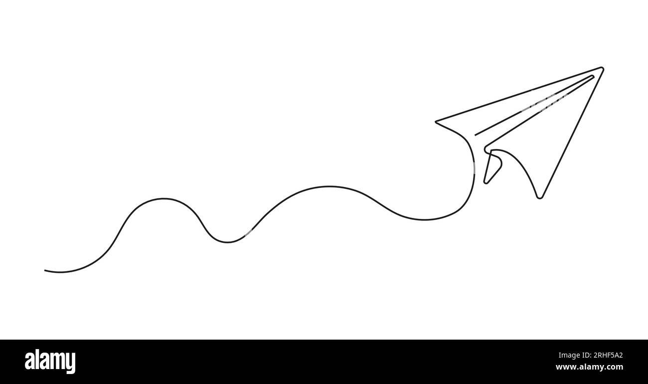 Plane icon continuous style, with fly rout vector. Paper airplane in ...