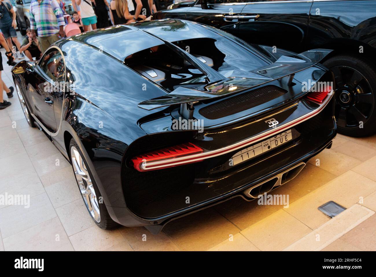 Bugatti Chiron parked outside the Casino in Monte Carlo, Monaco Stock Photo