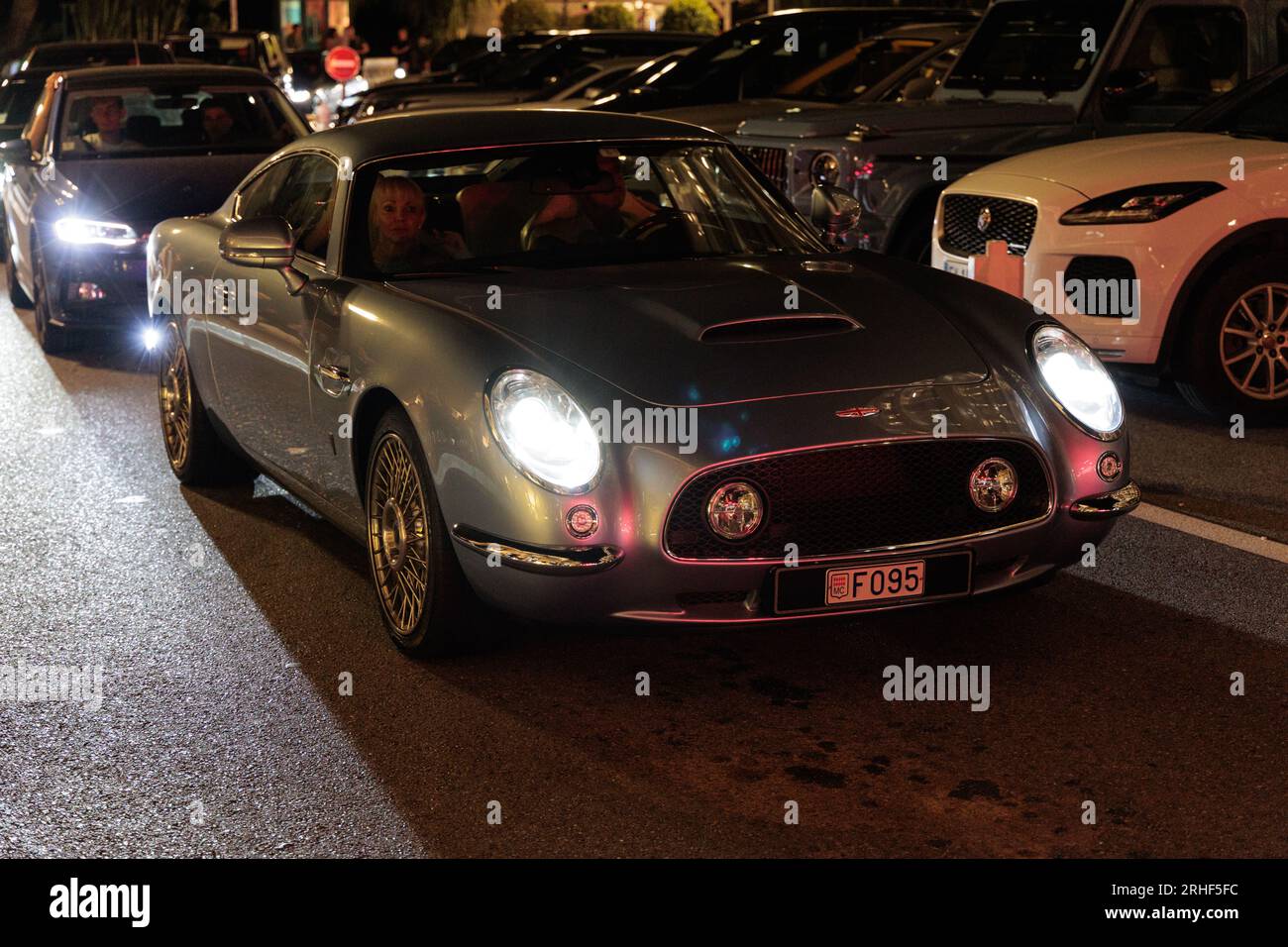 David Brown Speedback GT car driving through Casino Square in Monte Carlo, Monaco Stock Photo