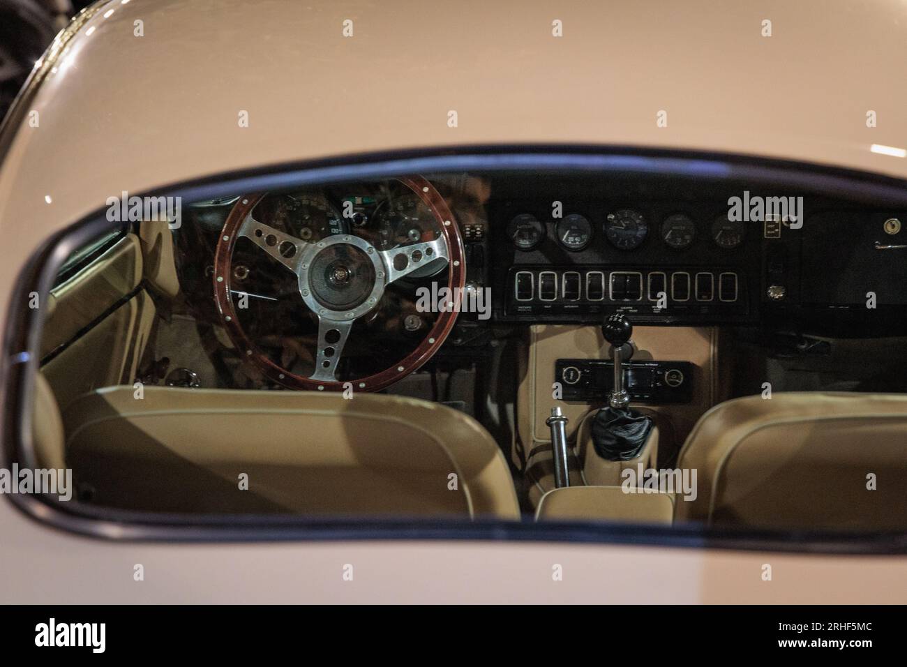 Jaguar E-Type coupe interior Stock Photo