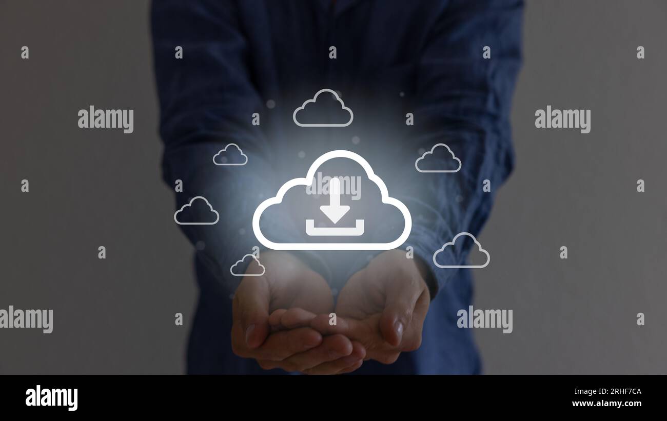 Database storage cloud technology file data transfer sharing, cyber, big data information for financial online marketing. Stock Photo