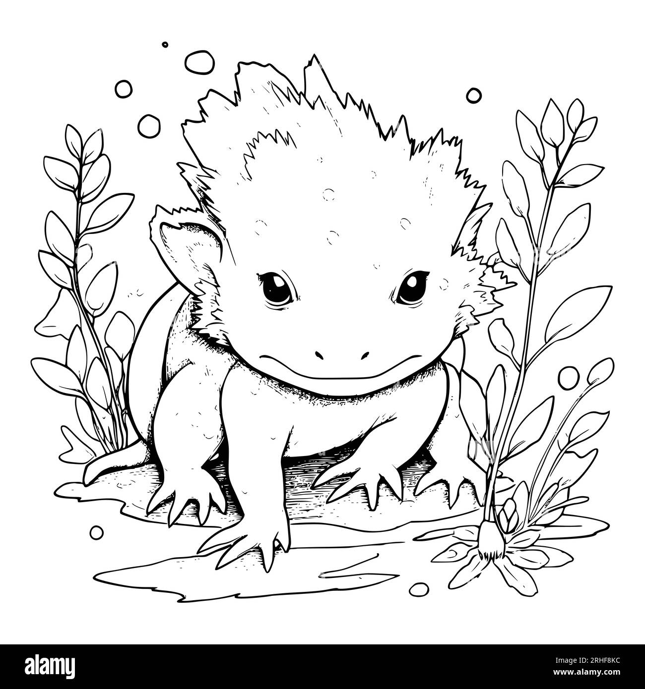 Axolotl Coloring Page Drawing For Kids Stock Vector