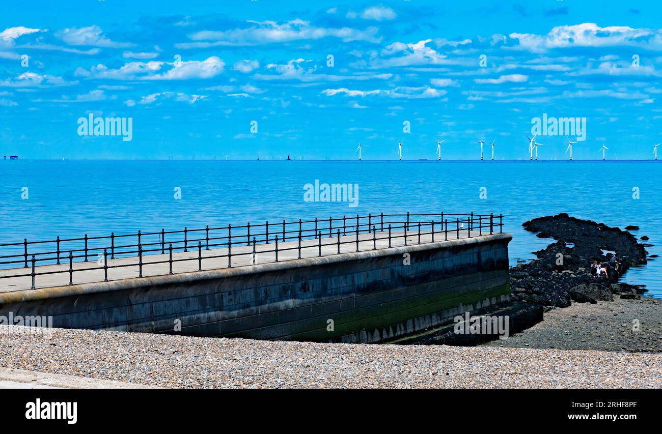 The remains of Hampton Pier, Herne Bay, Kent, looking out into the