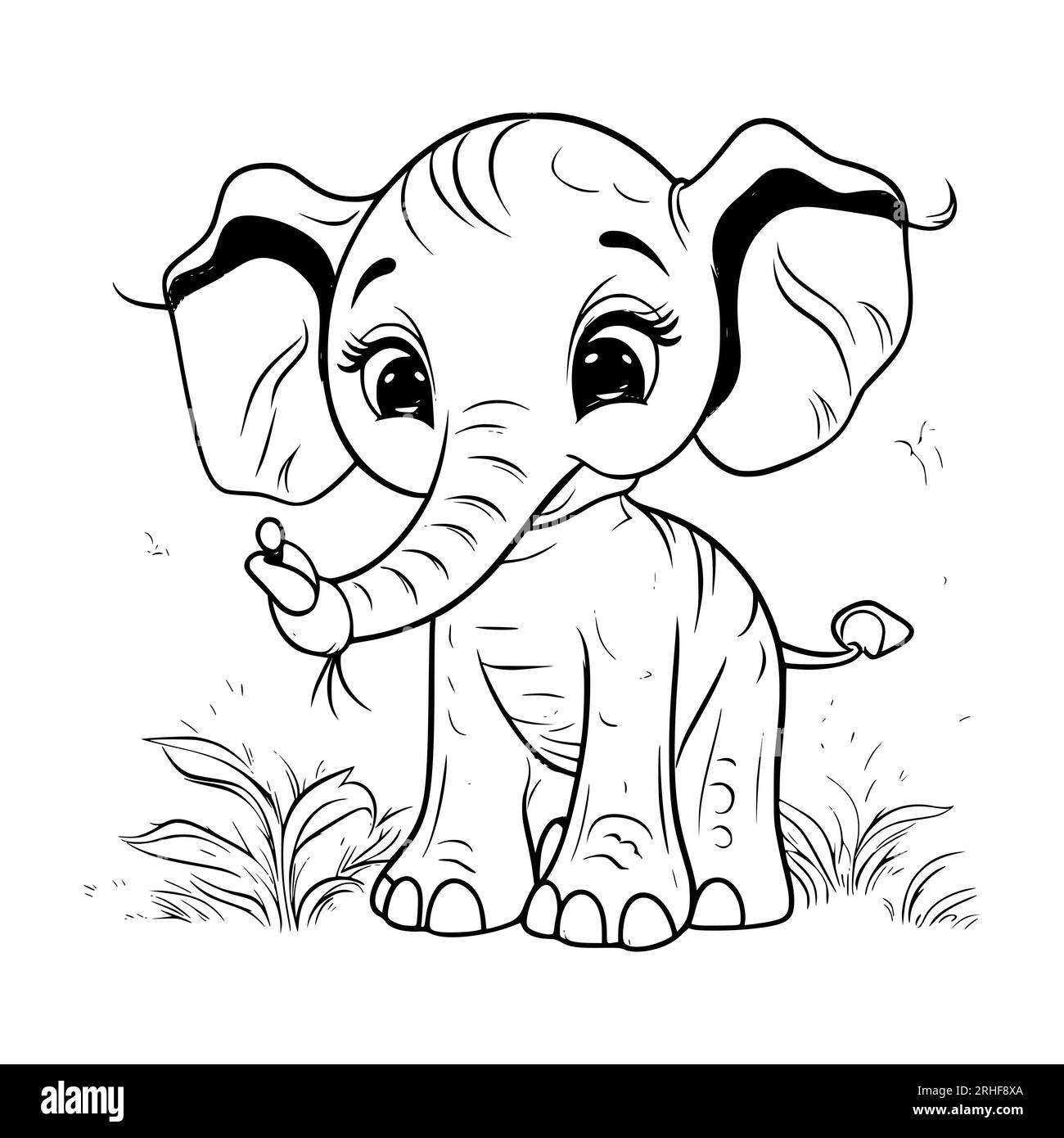 Baby Elephant Coloring Page Drawing For Kids Stock Vector