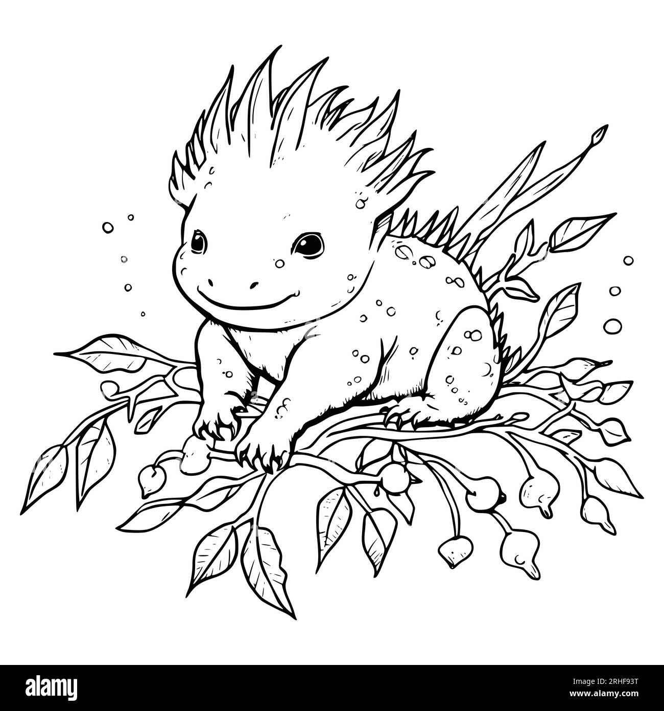 Axolotl Coloring Page Drawing For Kids Stock Vector