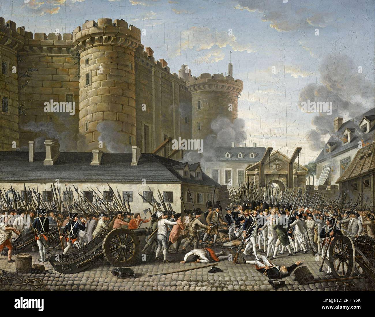 STORMING OF THE BASTILLE in Paris 14 July 1789 and the arrest of its Governor Bernard-René de Launay. Artist unknown. Stock Photo