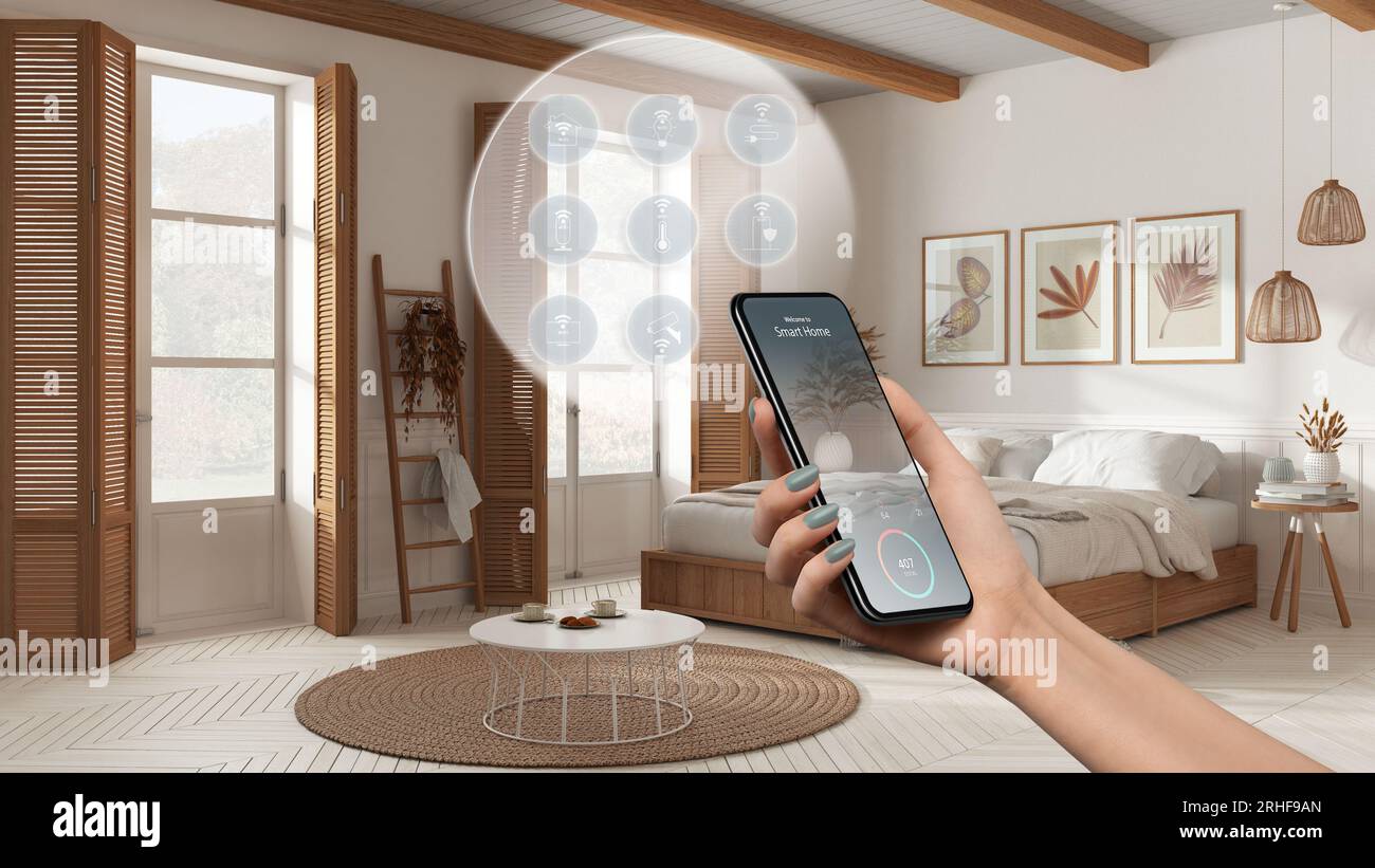 Smart home technology interface on phone app, augmented reality ...