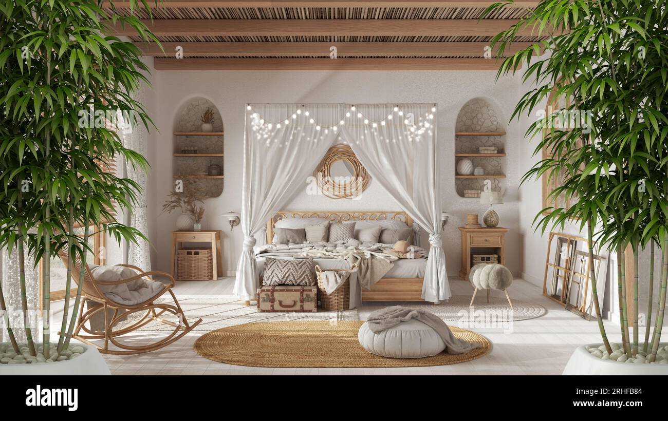 Zen interior with potted bamboo plant, natural interior design concept