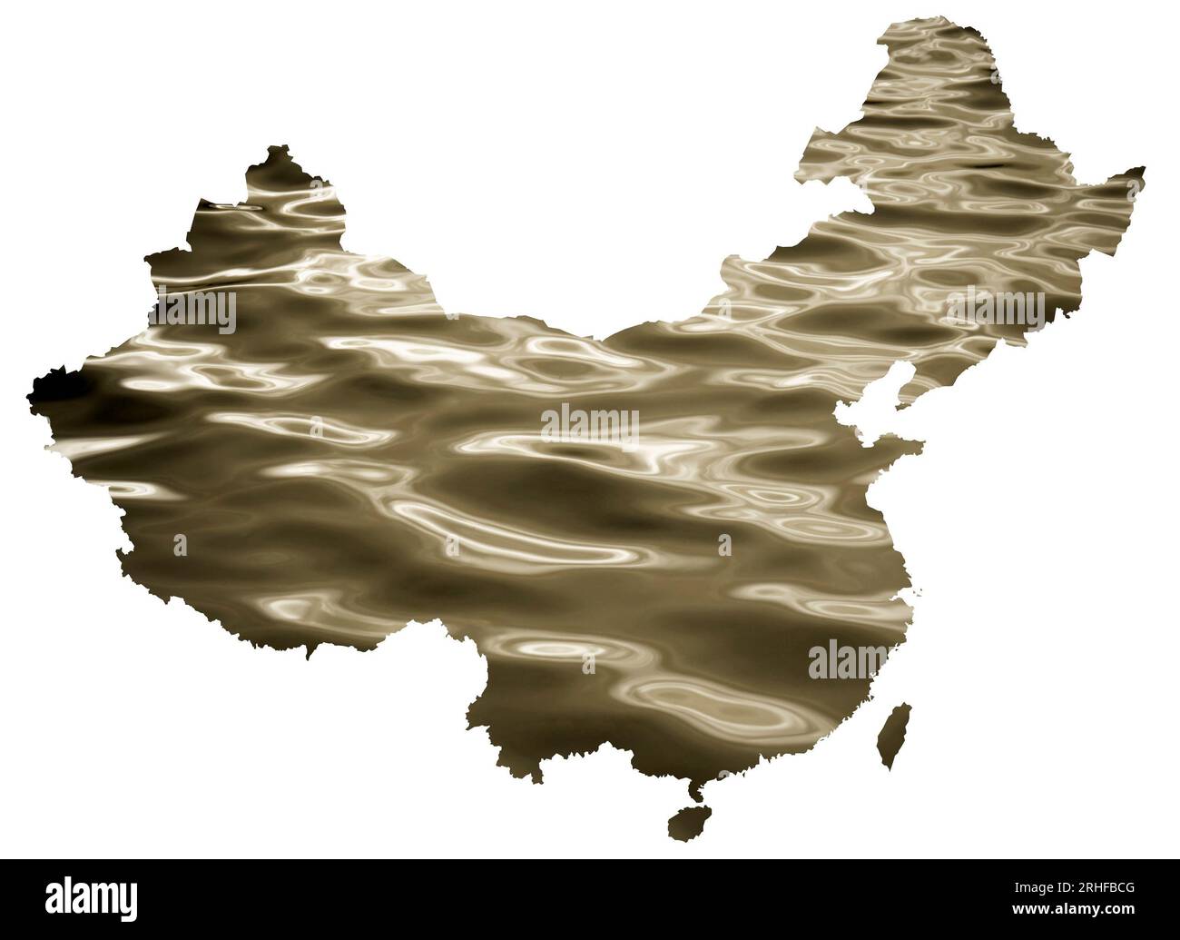 Map of China with brown water background as floods have disrupted the country Stock Photo