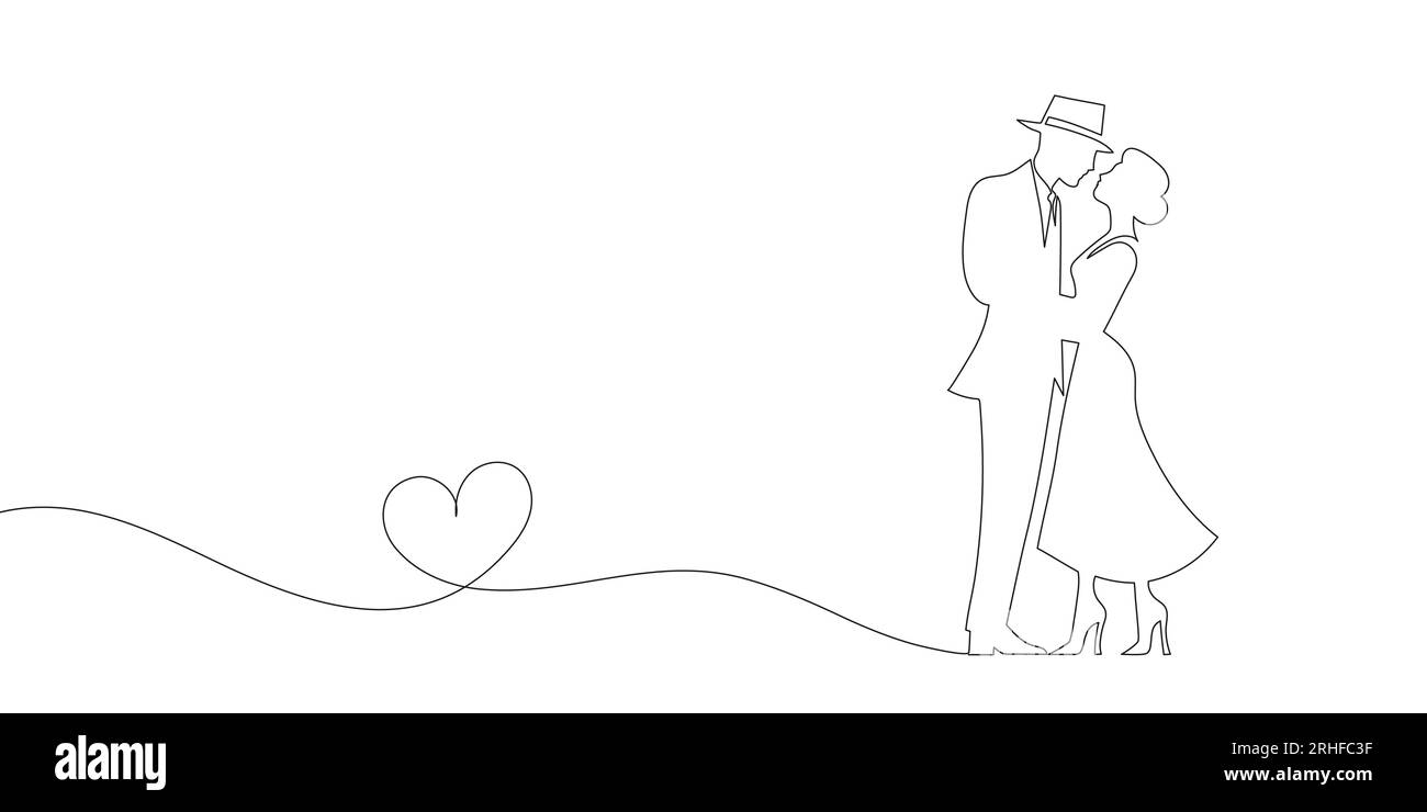 continuous line drawing of man and woman kissing. Love concept on white ...