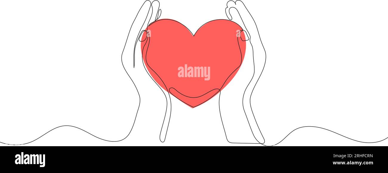 Continuous one line drawing of hands holding a heart on a white ...