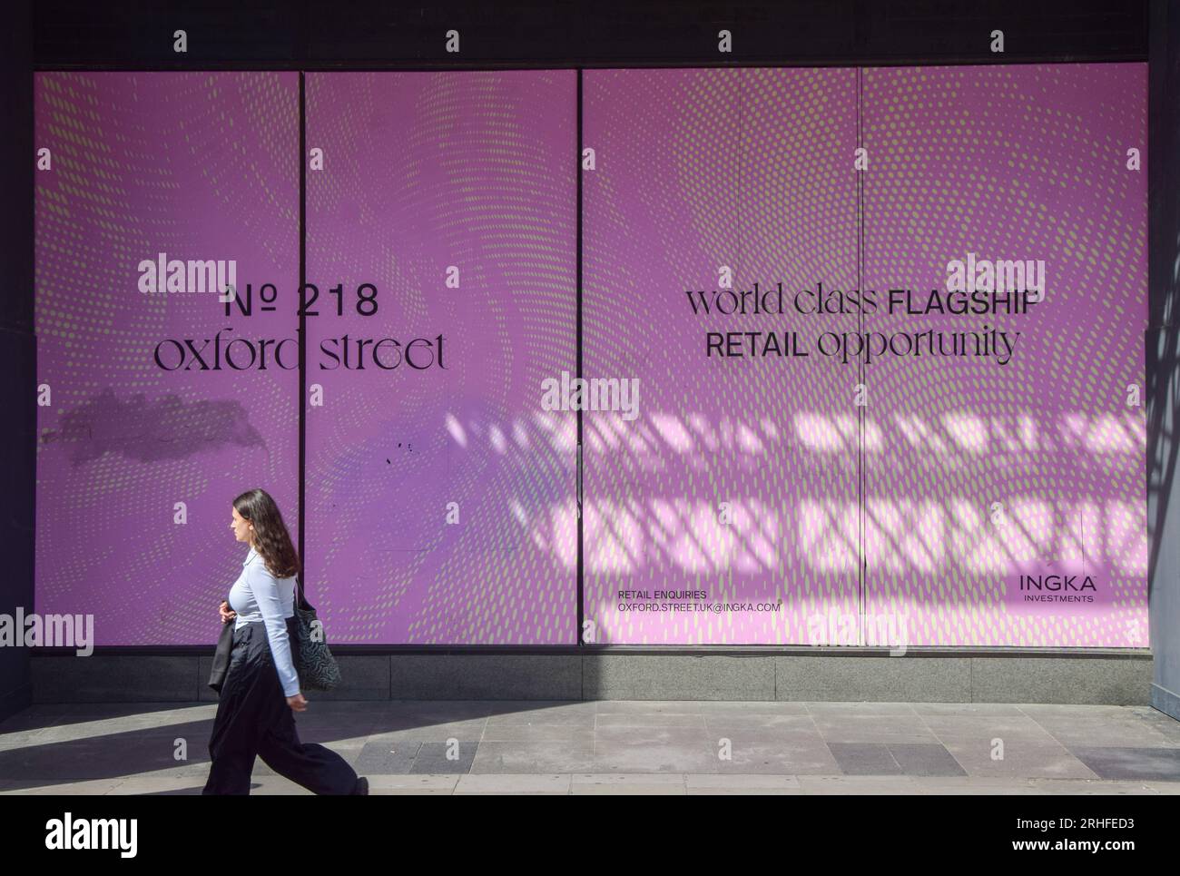 London, UK. 16th Aug, 2023. A woman walks past a new shopping development on Oxford Street as retail leaders warn that high streets are continuing to decline and call for government-backed regeneration. (Credit Image: © Vuk Valcic/SOPA Images via ZUMA Press Wire) EDITORIAL USAGE ONLY! Not for Commercial USAGE! Stock Photo