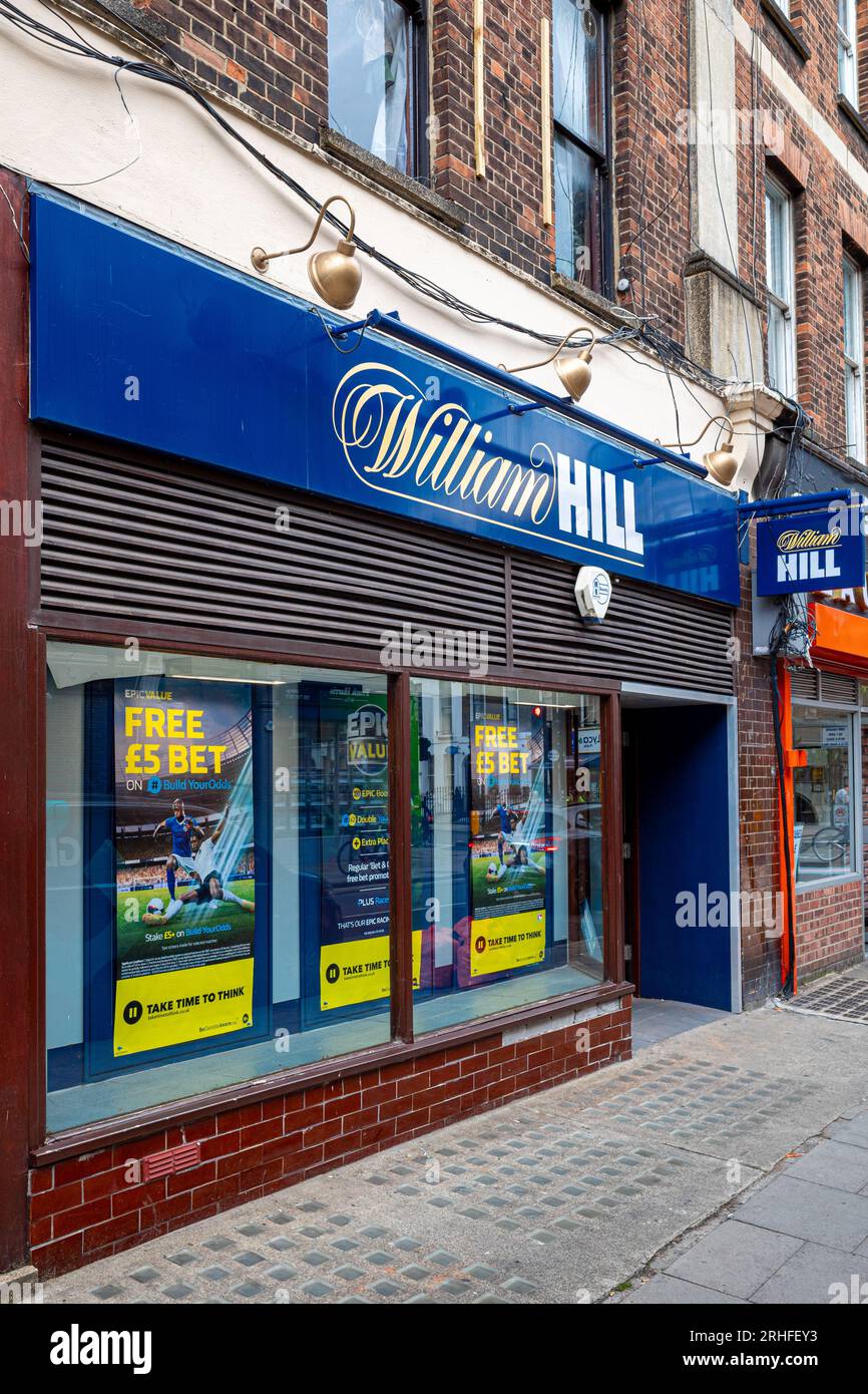 William Hill Bookmakers Shop London. William Hill Bookies on Marchmont St Bloomsbury London. William Hill Betting Shop London. Stock Photo