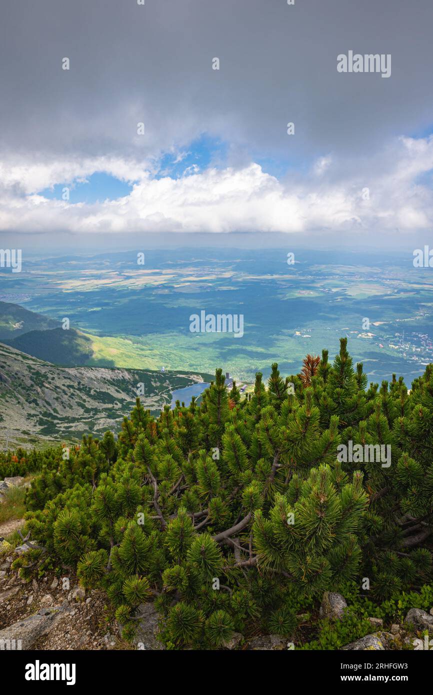 Magnificent views from the Tatra Mountains over the lower countryside of northern Slovakia Stock Photo
