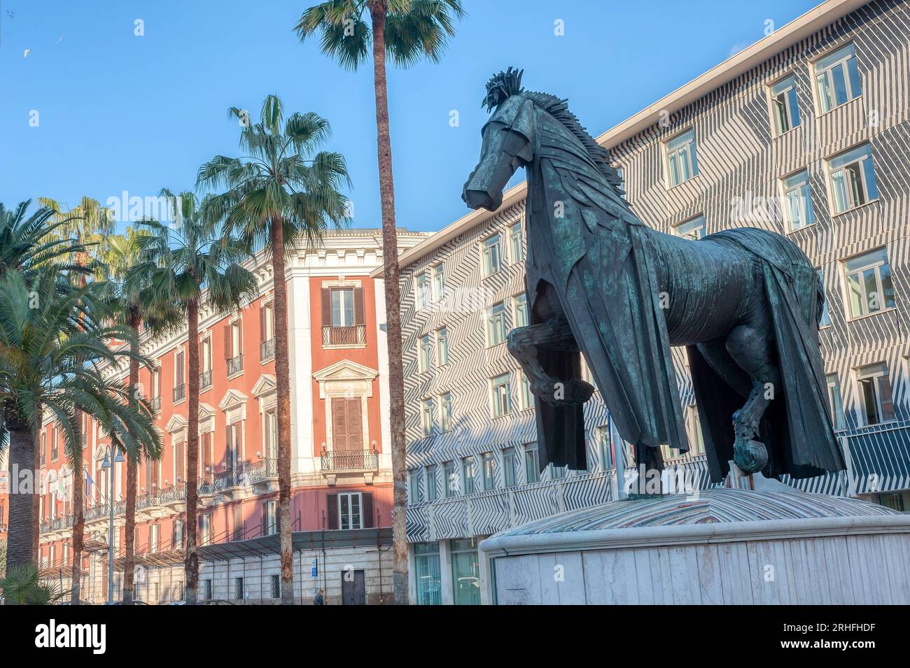 Realized by the artist Mario Ceroli in 1985, the statue was owned by municipality and placed in Corso Vittorio Emanuele Stock Photo
