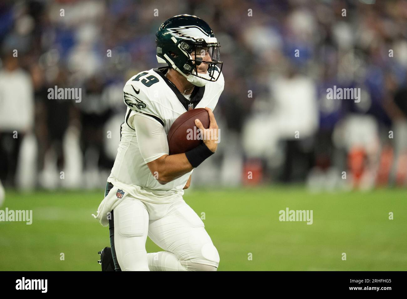 Philadelphia Eagles quarterback Ian Book looks to pass against the  Baltimore Ravens during the first half of a preseason NFL football game,  Saturday, Aug. 12, 2023, in Baltimore. (AP Photo/Julio Cortez Stock