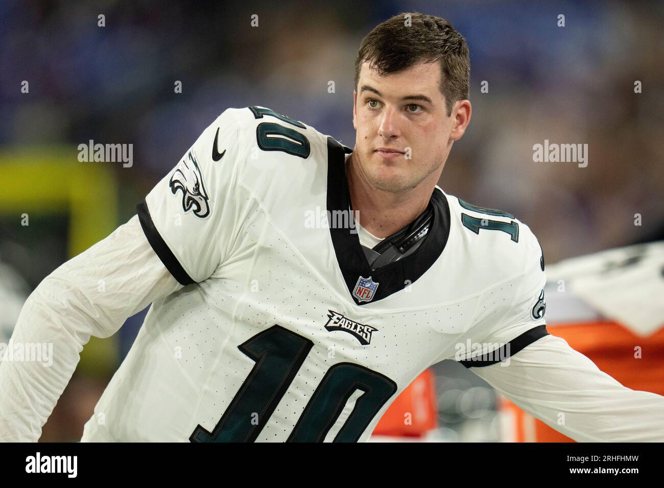 Philadelphia Eagles quarterback Tanner McKee (10) warms up before an NFL  pre-season football game against the Cleveland Browns, Thursday, Aug. 17,  2023, in Philadelphia. (AP Photo/Rich Schultz Stock Photo - Alamy