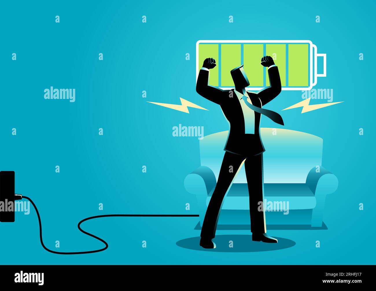 Business Concept Illustration Of A Businessman After Getting Restful Sleep And Waking Up