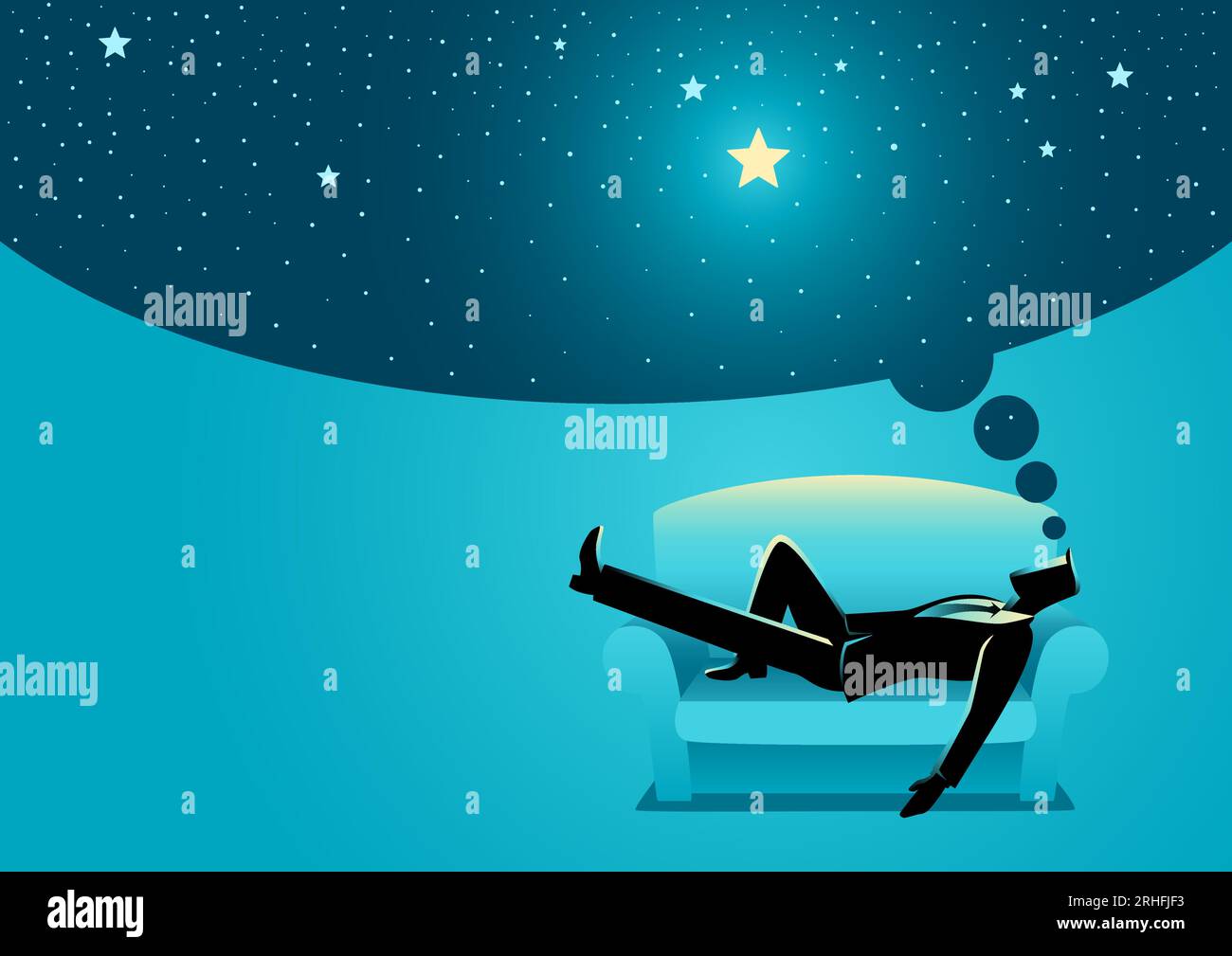 Vector illustration of a businessman daydreaming while sleeping on sofa