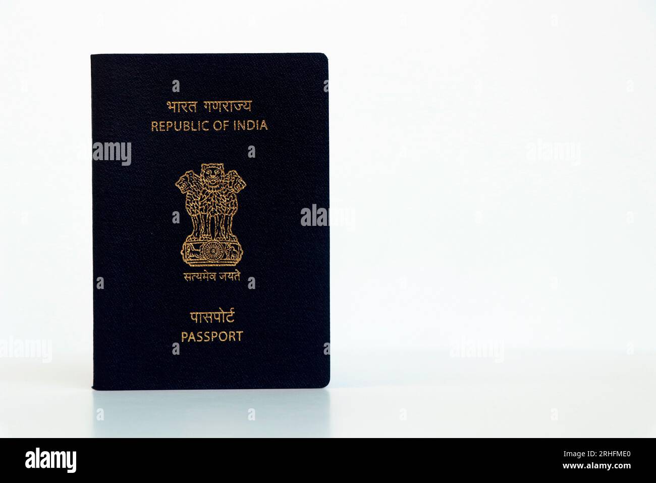 indian national blue passport on a white background in close up Stock