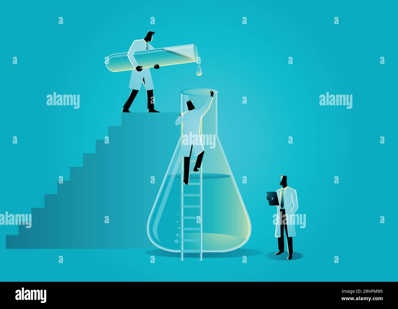 Vector illustration of researchers working with laboratory beaker and