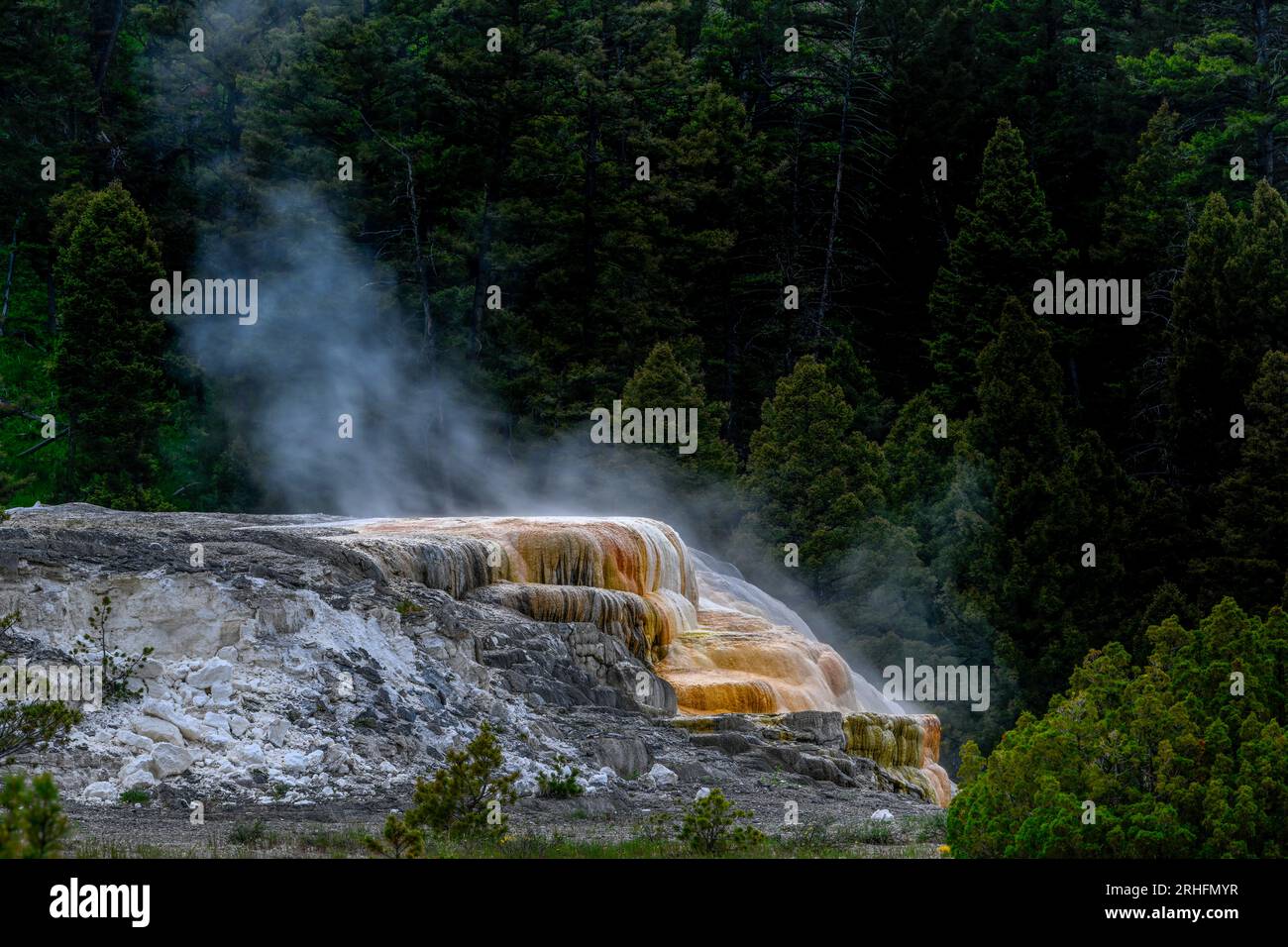 Cleopatra Terrace after sunset. Mammoth Hot Springs. Yellowstone