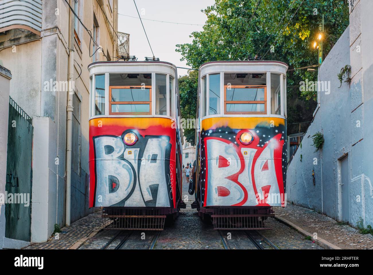 Gloria Funicular (Ascensor da Gloria) railway line in Lisbon, Portugal ...