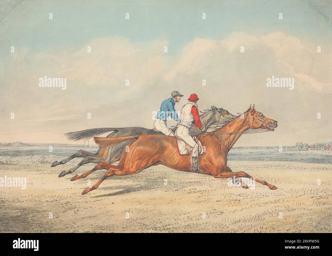 Two jockeys galloping neck hi-res stock photography and images - Alamy