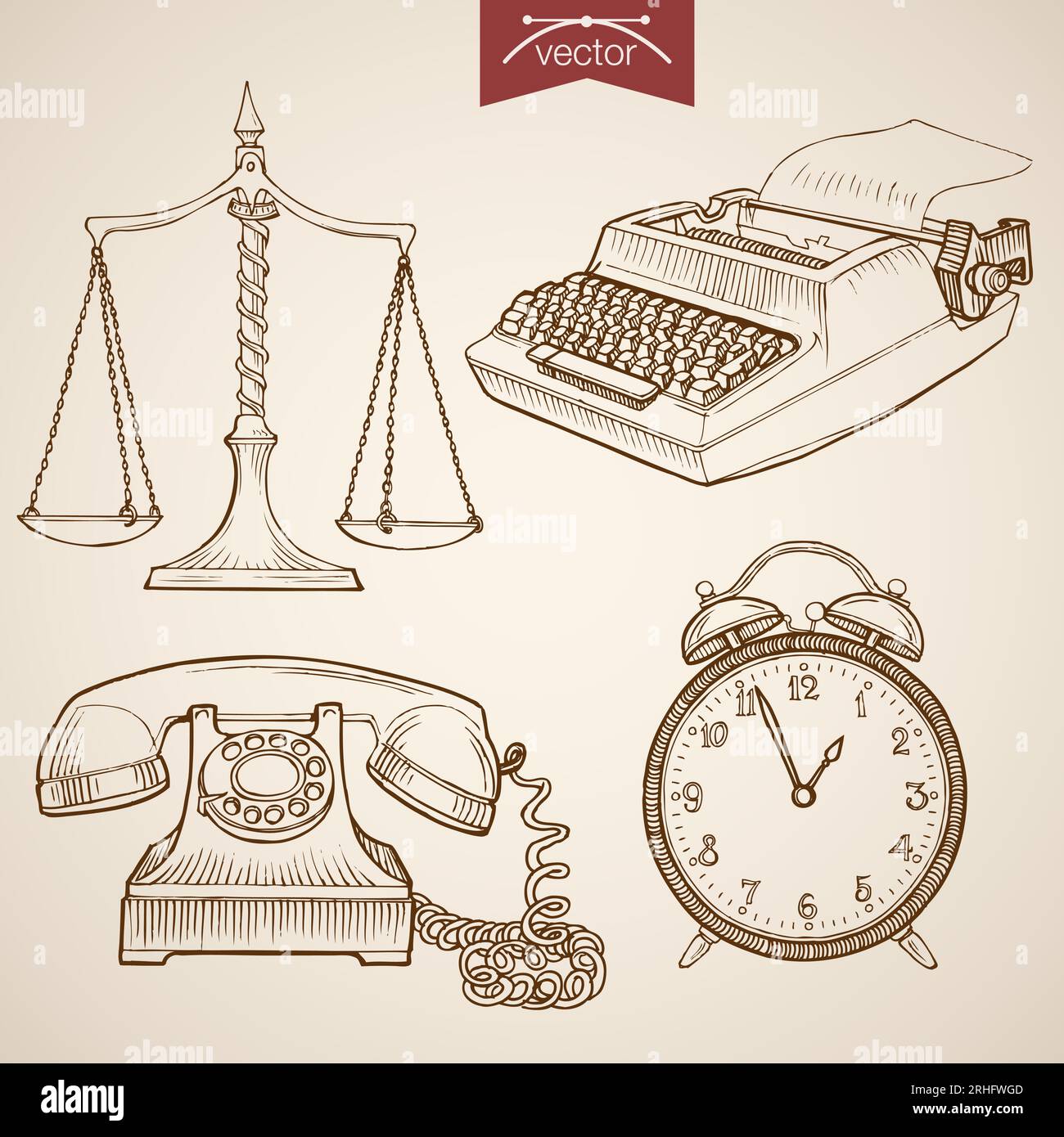 Engraving vintage hand drawn vector Law and Justice collection. Pencil