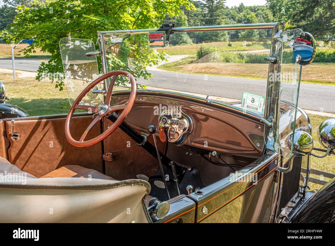 Antique cars and trucks at the Swift River Historical Society in New Salem, MA Stock Photo