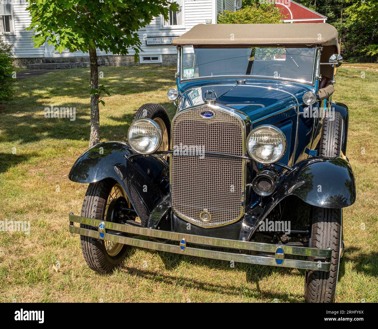 Antique cars and trucks at the Swift River Historical Society in New Salem, MA Stock Photo